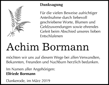 Traueranzeige von Achim Bormann von Mitteldeutsche Zeitung