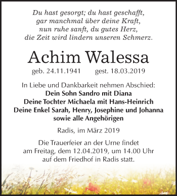Traueranzeige von Achim Walessa von Mitteldeutsche Zeitung