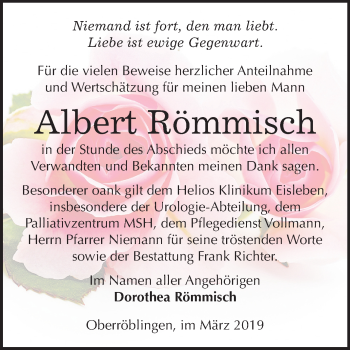 Traueranzeige von Albert Römmisch von Mitteldeutsche Zeitung Sangerhausen