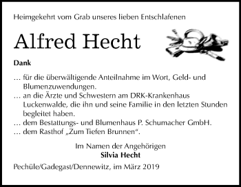 Traueranzeige von Alfred Hecht von Mitteldeutsche Zeitung