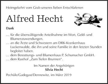 Traueranzeige von Alfred Hecht von Super Sonntag Wittenberg