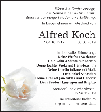 Traueranzeige von Alfred Koch von Mitteldeutsche Zeitung Aschersleben