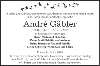 Traueranzeige von Andre Gäbler von Super Sonntag Wittenberg