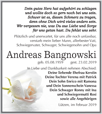 Traueranzeige von Andreas Bangnowski von Mitteldeutsche Zeitung Weißenfels