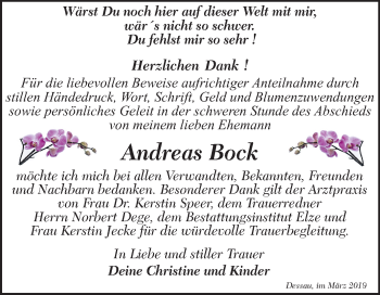 Traueranzeige von Andreas Bock von Mitteldeutsche Zeitung Dessau-Roßlau