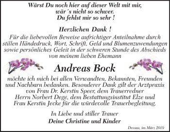 Traueranzeige von Andreas Bock von WVG - Wochenspiegel Dessau / Köthen