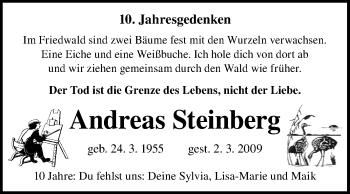 Traueranzeige von Andreas Steinberg von Mitteldeutsche Zeitung Köthen