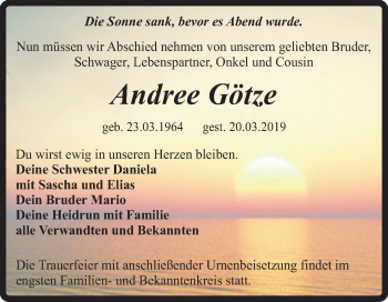 Traueranzeige von Andree Götze von Mitteldeutsche Zeitung