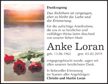 Traueranzeige von Anke Loran von Mitteldeutsche Zeitung