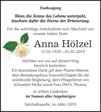 Traueranzeige von Anna Hölzel von WVG - Wochenspiegel Bitterfeld