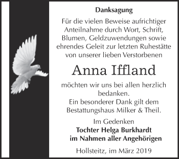 Traueranzeige von Anna Iffland von WVG - Wochenspiegel NMB / WSF / ZTZ