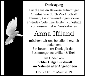 Traueranzeige von Anna Iffland von Mitteldeutsche Zeitung Zeitz