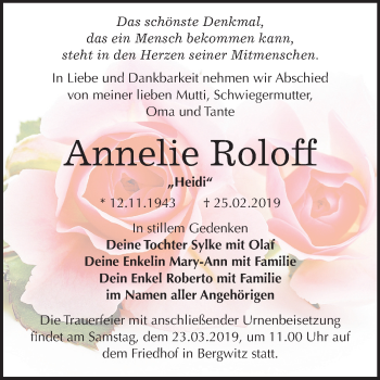 Traueranzeige von Annelie Roloff von Mitteldeutsche Zeitung