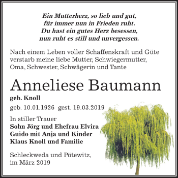 Traueranzeige von Anneliese Baumann von Mitteldeutsche Zeitung Zeitz