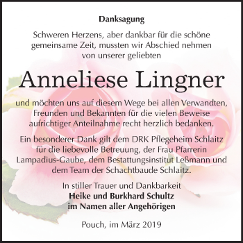 Traueranzeige von Anneliese Lingner von Mitteldeutsche Zeitung