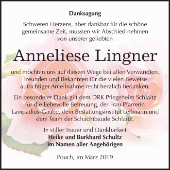 Traueranzeige von Anneliese Lingner von WVG - Wochenspiegel Bitterfeld