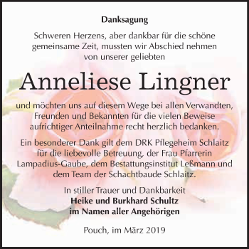 Traueranzeige von Anneliese Lingner von WVG - Wochenspiegel Wittenberg