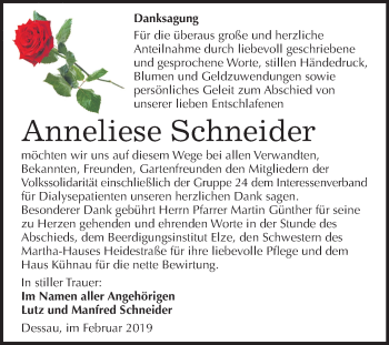 Traueranzeige von Anneliese Schneider von Mitteldeutsche Zeitung