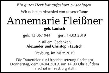 Traueranzeige von Annemarie Fleißner von Mitteldeutsche Zeitung