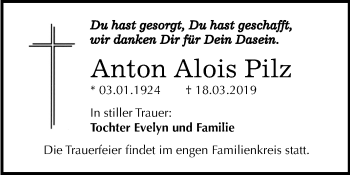 Traueranzeige von Anton Alois Pilz von Mitteldeutsche Zeitung