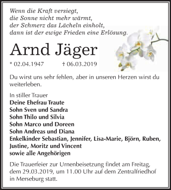 Traueranzeige von Arnd Jäger von WVG - Wochenspiegel Merseburg