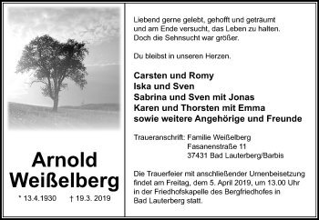 Traueranzeige von Arnold Weißelberg von Mitteldeutsche Zeitung