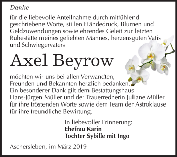 Traueranzeige von Axel Beyrow von Mitteldeutsche Zeitung Aschersleben