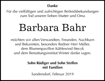 Traueranzeige von Barbara Bahr von Mitteldeutsche Zeitung
