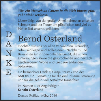 Traueranzeige von Bernd Osterland von WVG - Wochenspiegel Dessau / Köthen