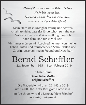 Traueranzeige von Bernd Scheffler von Super Sonntag Wittenberg