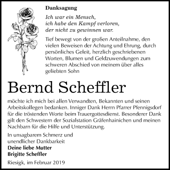 Traueranzeige von Bernd Scheffler von Mitteldeutsche Zeitung