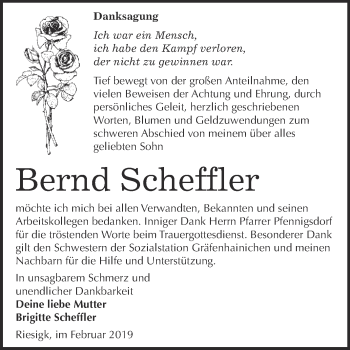 Traueranzeige von Bernd Scheffler von Super Sonntag Wittenberg