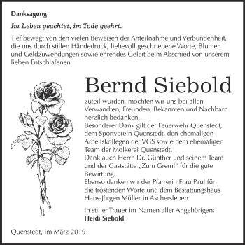 Traueranzeige von Bernd Siebold von Super Sonntag Aschersleben