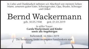Traueranzeige von Bernd Wackermann von Mitteldeutsche Zeitung Quedlinburg