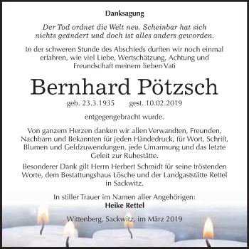 Traueranzeige von Bernhard Pötzsch von WVG - Wochenspiegel Wittenberg