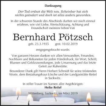 Traueranzeige von Bernhard Pötzsch von Mitteldeutsche Zeitung