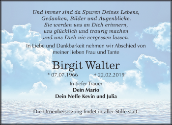 Traueranzeige von Birgit Walter von Mitteldeutsche Zeitung Merseburg/Querfurt