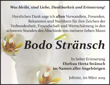 Traueranzeige von Bodo Stränsch von Mitteldeutsche Zeitung Bitterfeld