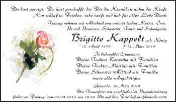 Traueranzeige von Brigitte Kappelt von Mitteldeutsche Zeitung