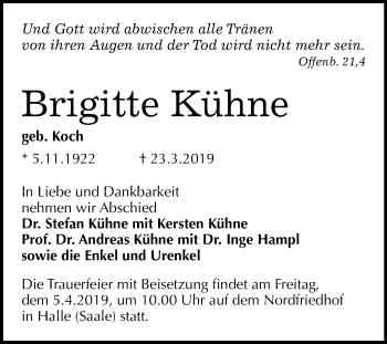 Traueranzeige von Brigitte Kühne von Mitteldeutsche Zeitung