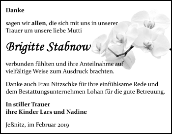 Traueranzeige von Brigitte Stanow von Mitteldeutsche Zeitung