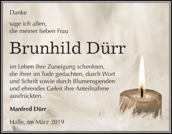 Traueranzeige von Brunhild Dürr von Mitteldeutsche Zeitung