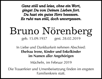 Traueranzeige von Bruno Nörenberg von Mitteldeutsche Zeitung Merseburg/Querfurt
