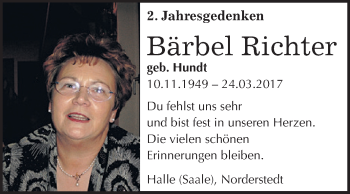 Traueranzeige von Bärbel Richter von Mitteldeutsche Zeitung