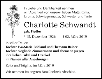 Traueranzeige von Charlotte Schwandt von Mitteldeutsche Zeitung