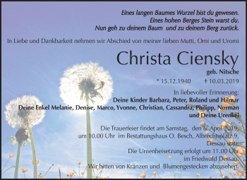 Traueranzeige von Christa Ciensky von Mitteldeutsche Zeitung Dessau-Roßlau