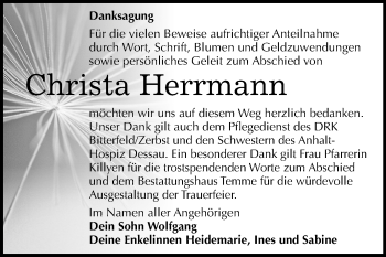 Traueranzeige von Christa Herrmann von Mitteldeutsche Zeitung Bitterfeld