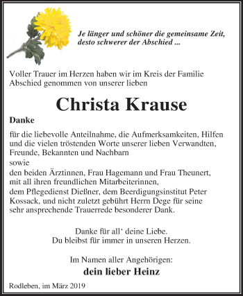 Traueranzeige von Christa Krause von Mitteldeutsche Zeitung Dessau-Roßlau