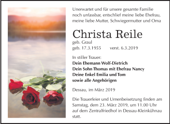 Traueranzeige von Christa Reile von Mitteldeutsche Zeitung Dessau-Roßlau