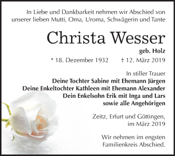 Traueranzeige von Christa Wesser von Mitteldeutsche Zeitung